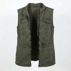 Women's Olive Sleeveless Utility Vest - Lightweight Zip Front